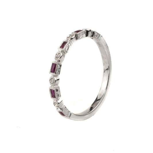 14K White Gold .16 Ct. Ruby & Diamond Stackable Shapes Band