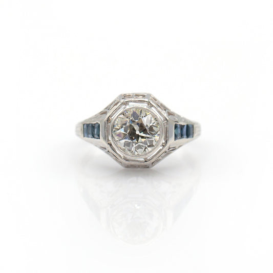 Estate Collection Art Deco 1.27CT Diamond & Sapphire Ring