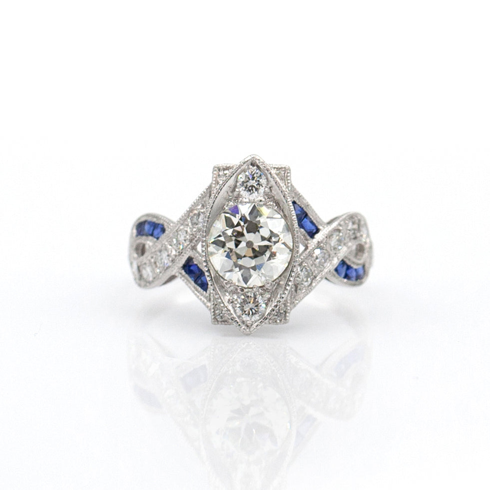Estate Collection Platinum Art Deco 1.40CT Diamond & Sapphire Ring