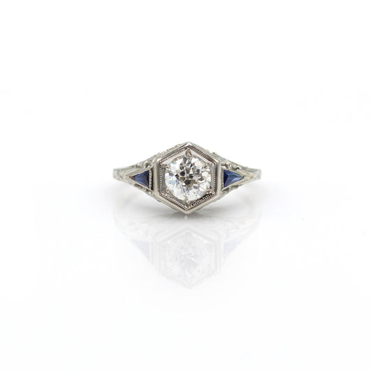Estate Collection 18K Art Deco Diamond & Sapphire Ring