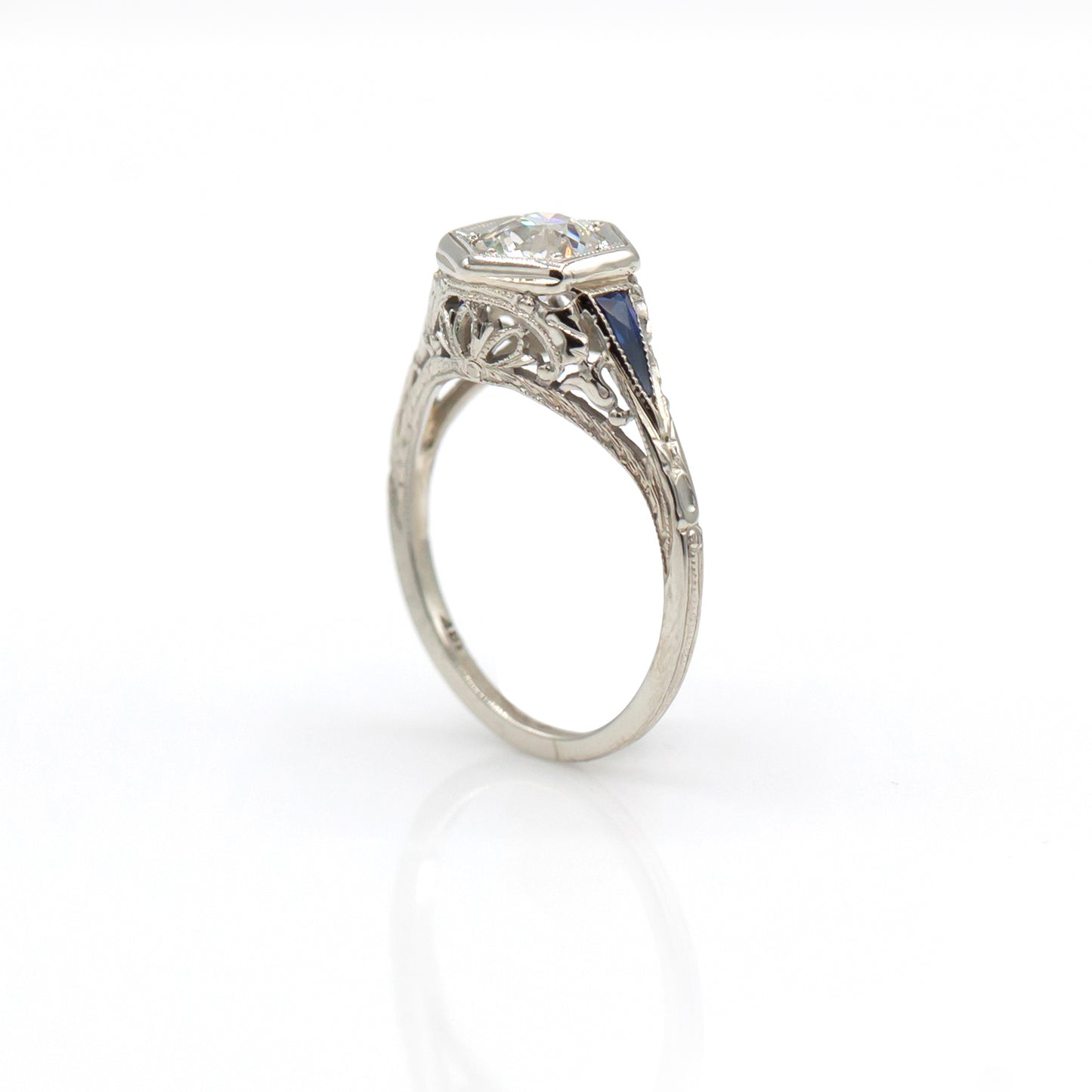 Estate Collection 18K Art Deco Diamond & Sapphire Ring