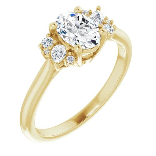 14K Yellow Gold 1.3CT Oval Diamond Accent Ring