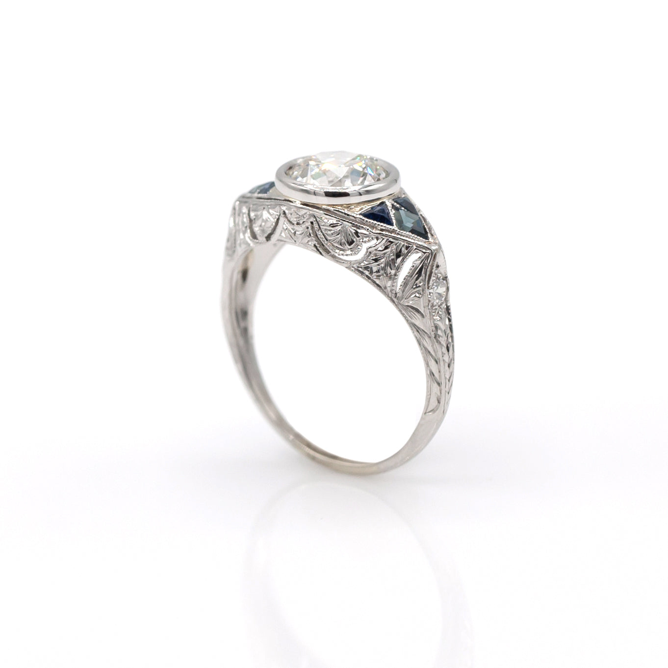 Estate Collection Platinum Art Deco Diamond & Sapphire Ring