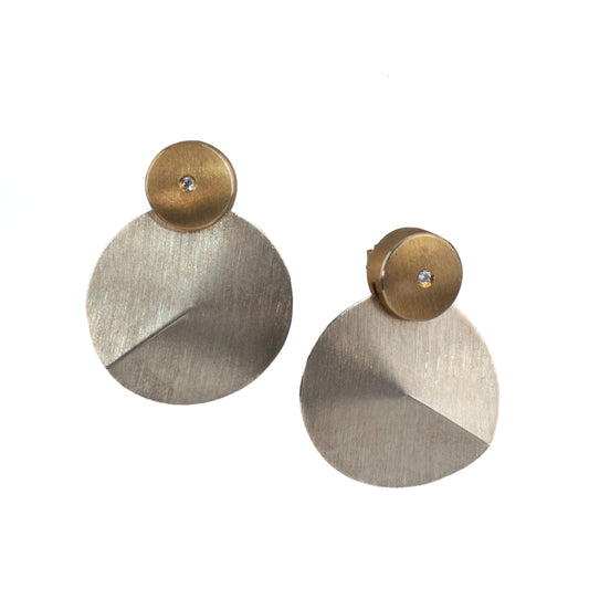 Mysterium Collection 2-Tone "Round Shields" CZ Earrings