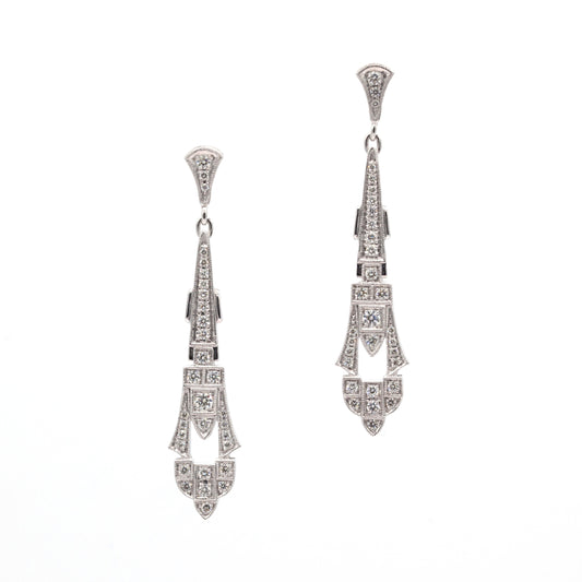 14K White Gold Diamond Vintage-Style Earrings