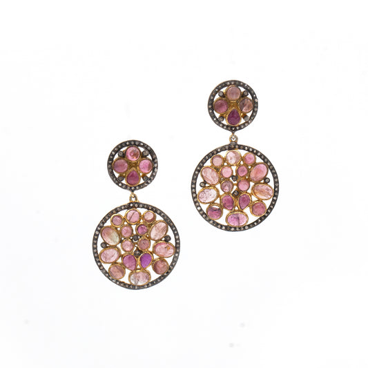 Vermeil Pink Tourmaline & Diamond Slice Earrings