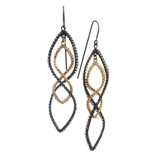 Mysterium Collection Black and Gold Spiral Crochet Earrings