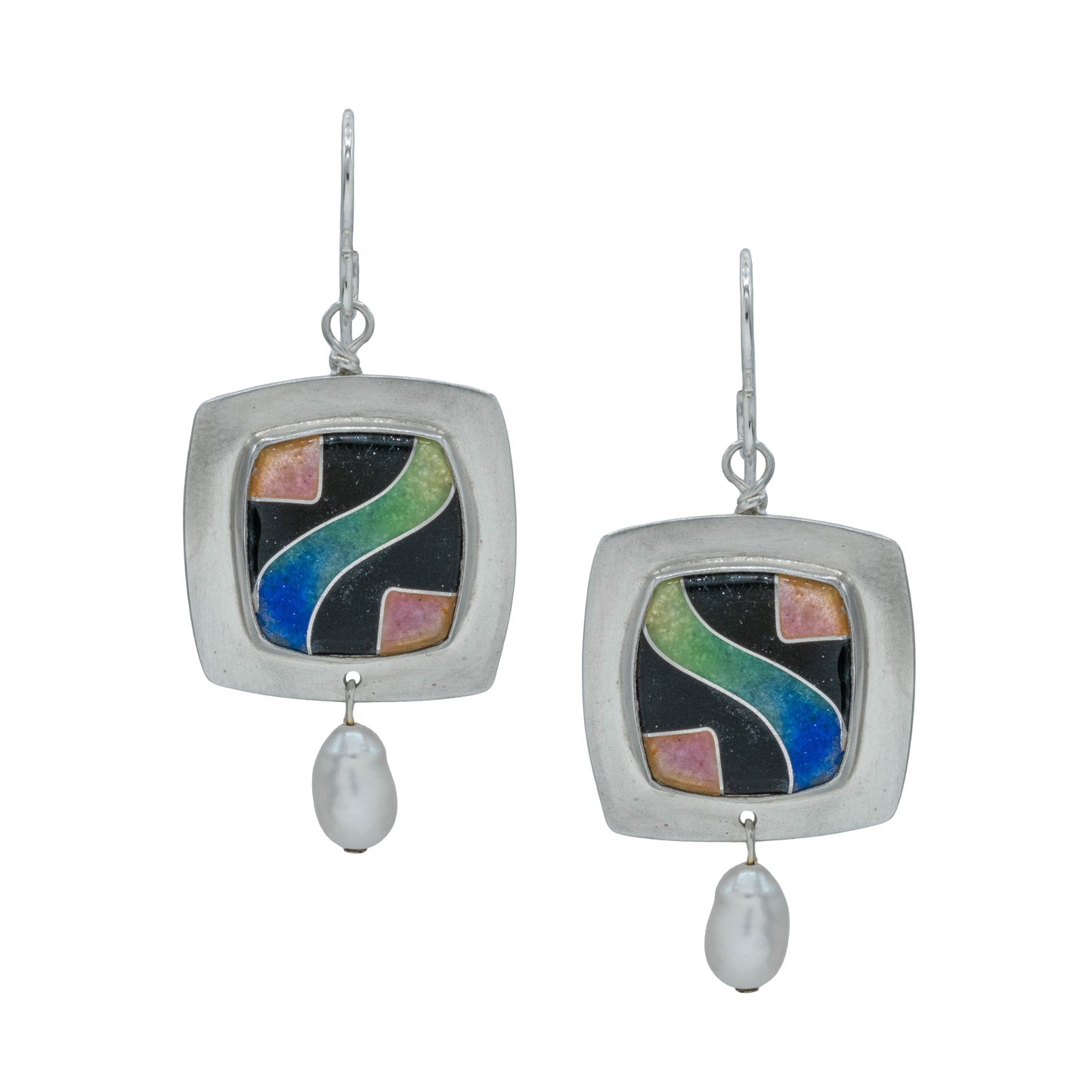 Vitrice McMurry Sterling Cloisonne Earrings with Pearls