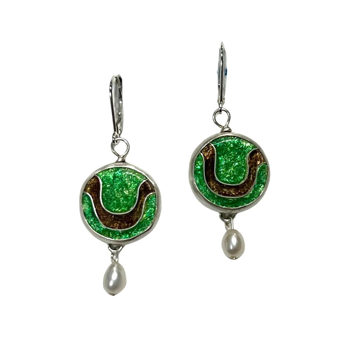 Vitrice McMurry Sterling "Crescent City" Cloisonne Earrings with Pearls