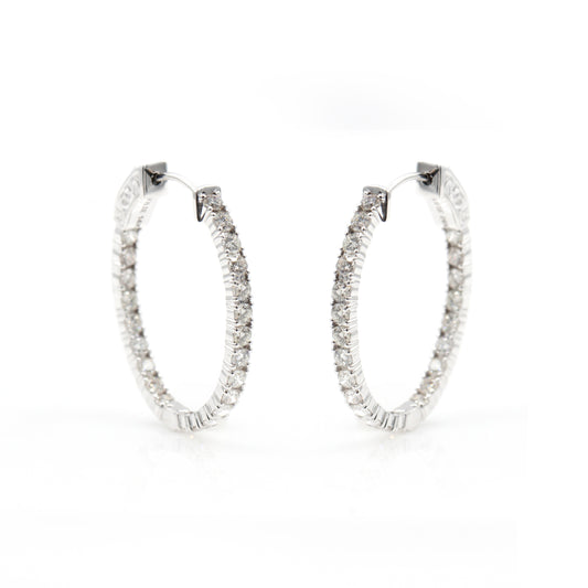 14K White Gold Diamond Hoop Earrings