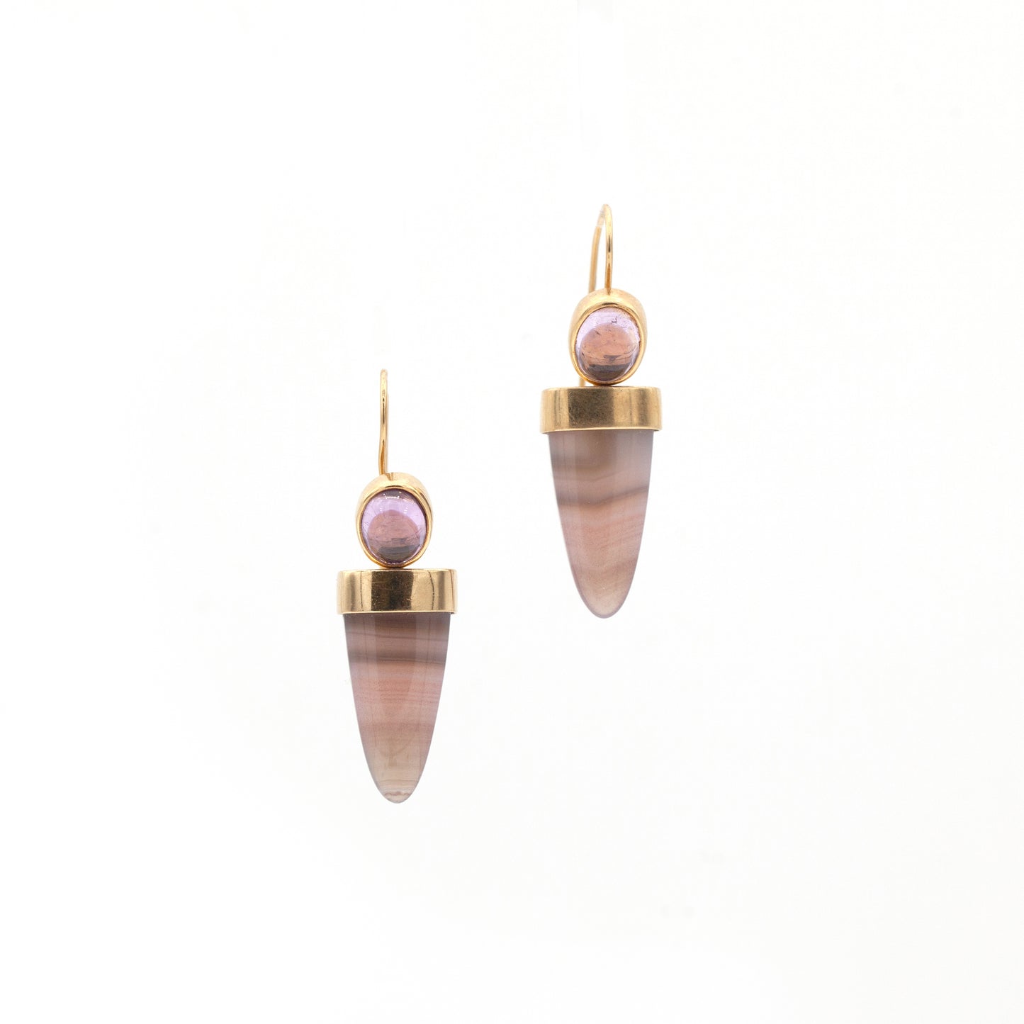 14K Yellow Gold Pink Tourmaline & Agate Modular Earrings