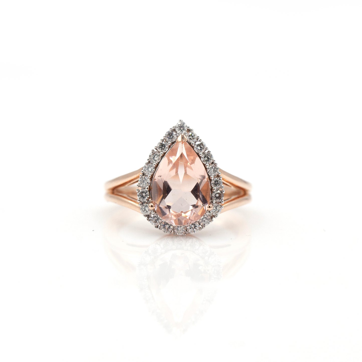 14K Rose Gold Morganite & Diamond Halo Ring