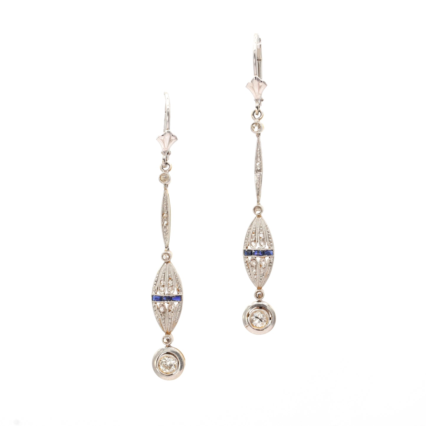 Estate Collection 18K Art Deco Diamond & Sapphire Earrings
