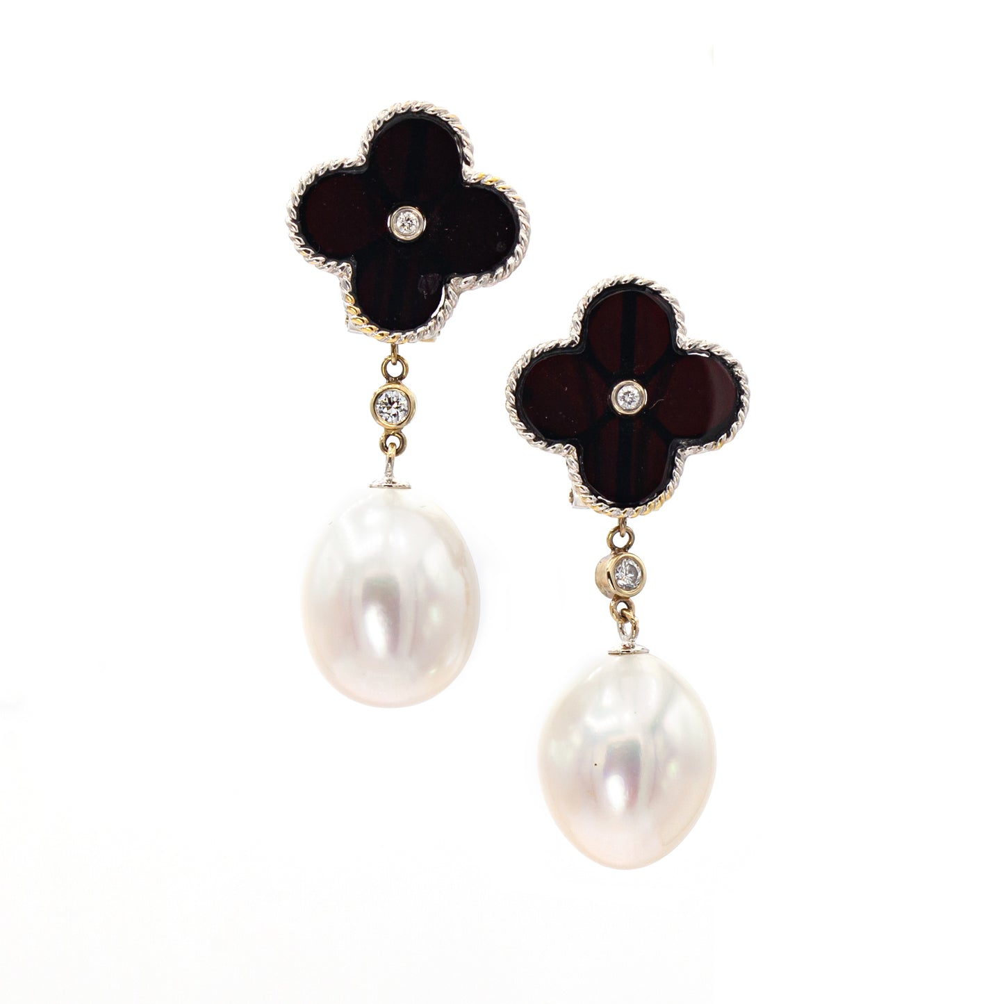 Estate Collection Tahitian Pearl, Diamond & Onyx Earrings