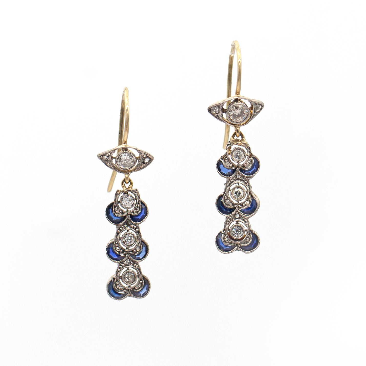 Estate Collection 14K Art Deco Diamond & Sapphire Earrings