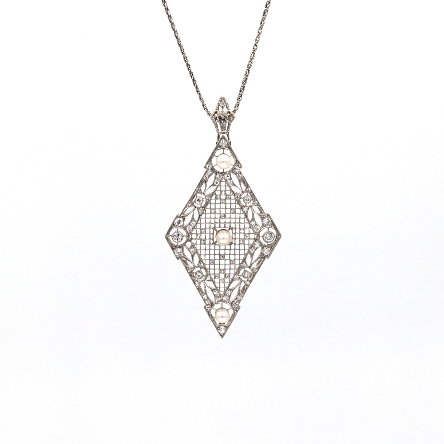 Estate Collection Art Deco Diamond & Pearl Pendant