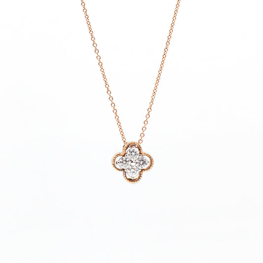 14K Rose Gold Diamond Clover Pendant