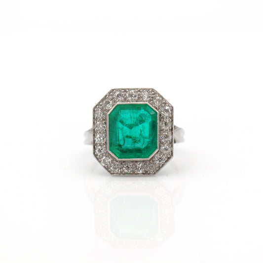 Estate Collection 5.93ct Columbian Emerald & Diamond Halo Ring