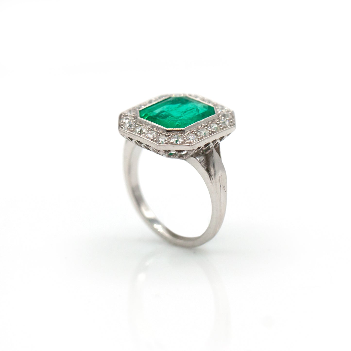Estate Collection 4.93ct Columbian Emerald & Diamond Halo Ring