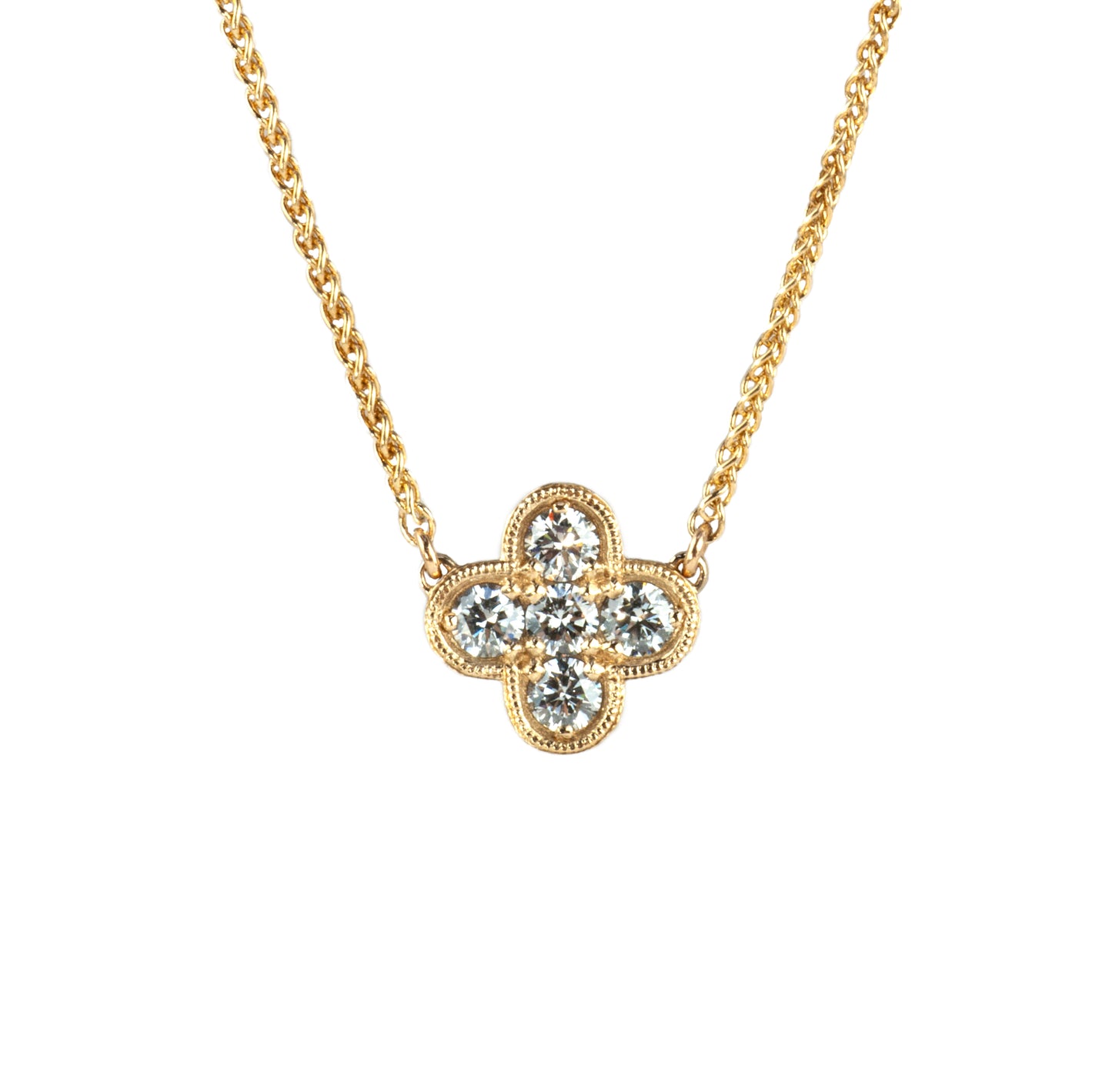 Tom Mathis Designs 14K Yellow Gold Diamond Clover Necklace