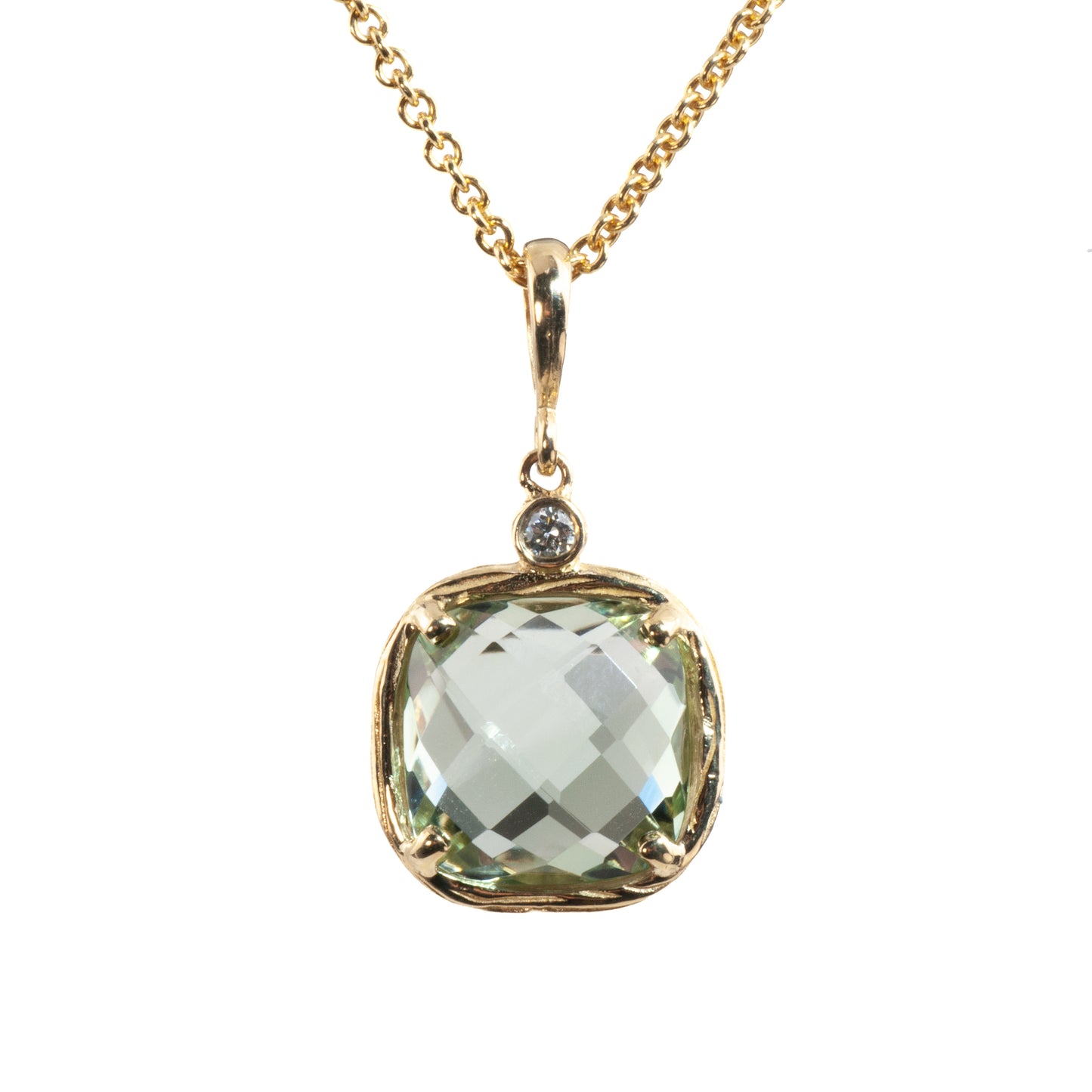 Riverbend Collection Yellow Gold Green Amethyst Pendant