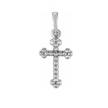 14K White Gold Beaded Cross Pendant