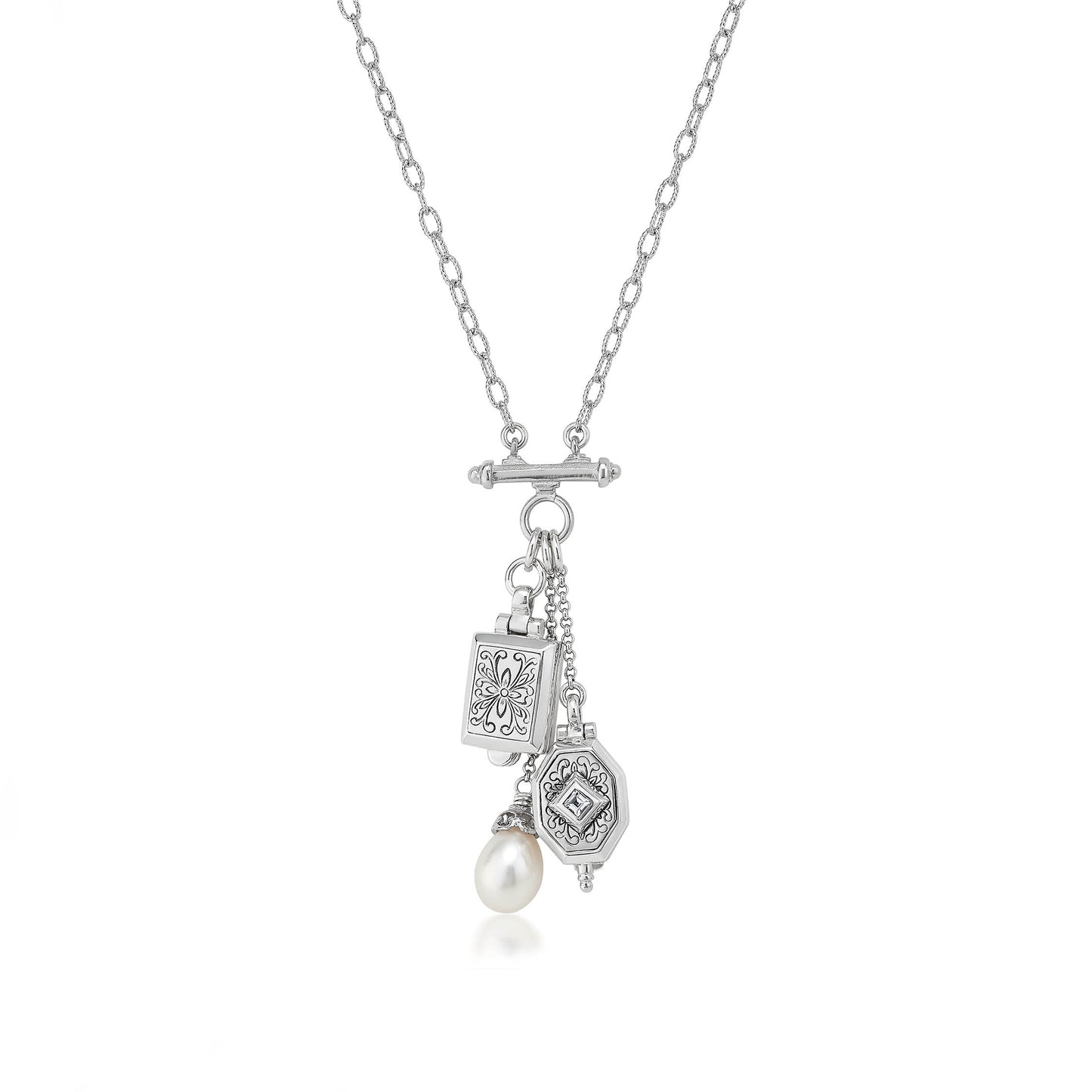 Anatoli Collection Sterling Silver Double Locket Charm Necklace