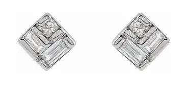 14K White Gold Diamond Geometric Post Earrings