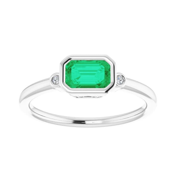 14K White Gold Lab-Created Emerald & Diamond Ring
