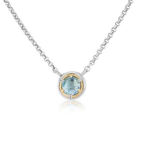 Anatoli Collection Round Blue Topaz Necklace (Med)