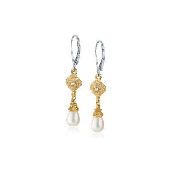 Anatoli Collection White Sapphire & Pearl Earrings
