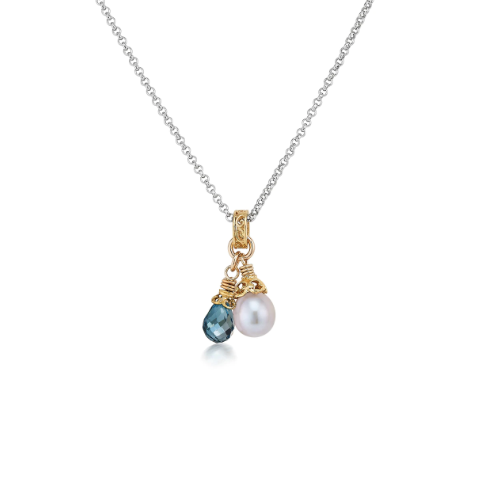 Anatoli Collection London Blue Topaz & Gray Pearl Necklace