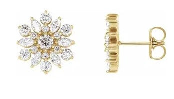 14K Yellow Gold Vintage-Inspired Diamond Stud Earrings