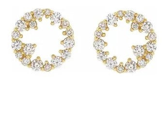 14K Yellow Gold "Scattered" Diamond Circle Earrings