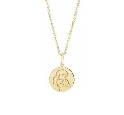 14K Yellow Gold Mother & Child Disc Pendant