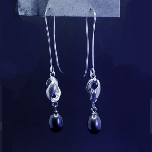 Tim & Mabel Helix Black Pearl Dangle Earrings