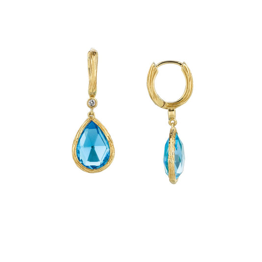 14K Yellow Gold Blue Topaz & Diamond Earrings
