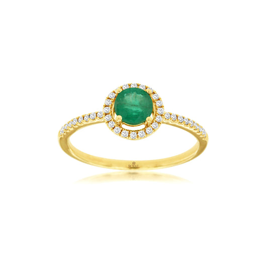 14K Yellow Gold Emerald & Diamond Ring