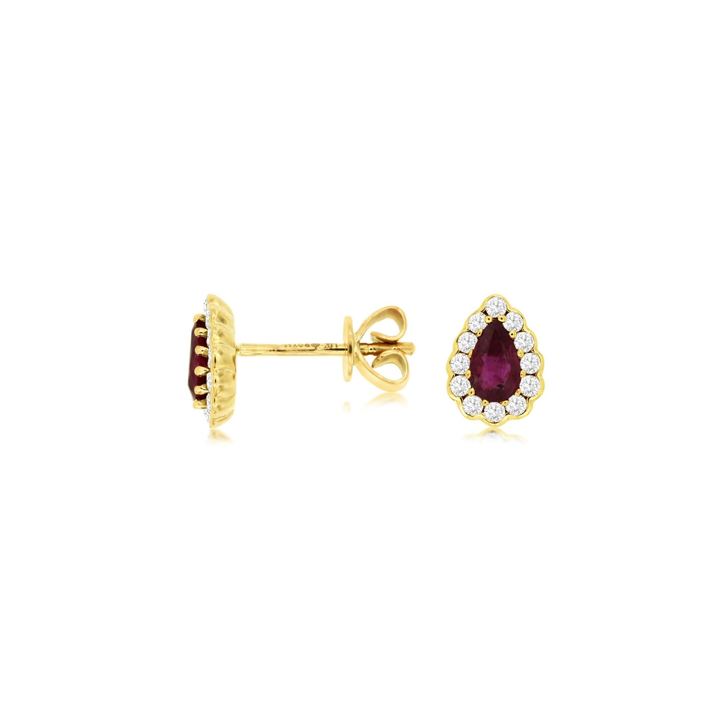 14K Yellow Gold Ruby & Diamond Halo Earrings