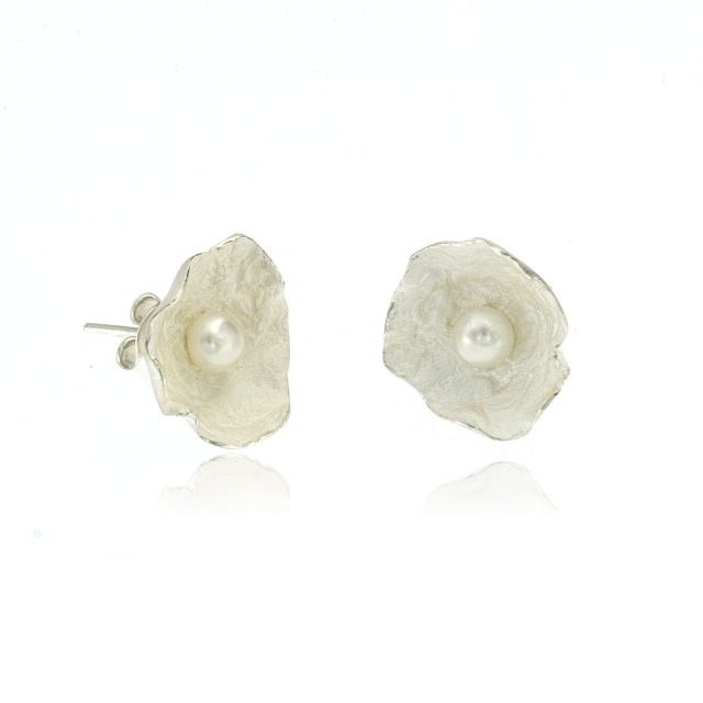 Mysterium Collection Sterling Petal & Pearl Earrings (Med)