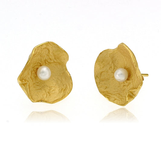 Mysterium Collection Vermeil Petal & Pearl Earrings (Med)