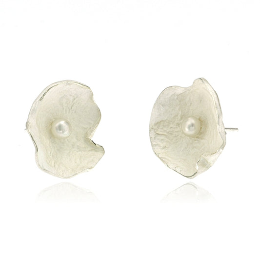 Mysterium Collection Sterling Petal & Pearl Earrings (Lg)