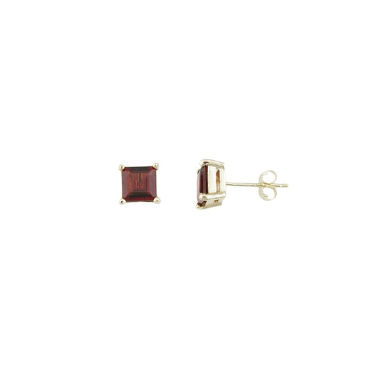 14K Yellow Gold Garnet Post Earrings