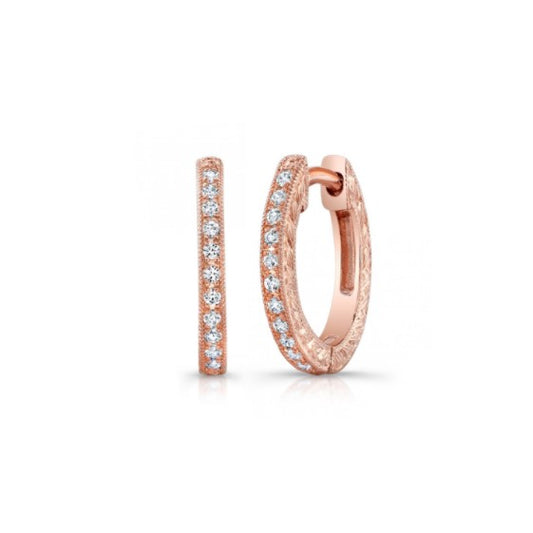 14K Rose Gold Diamond Hoop Earrings