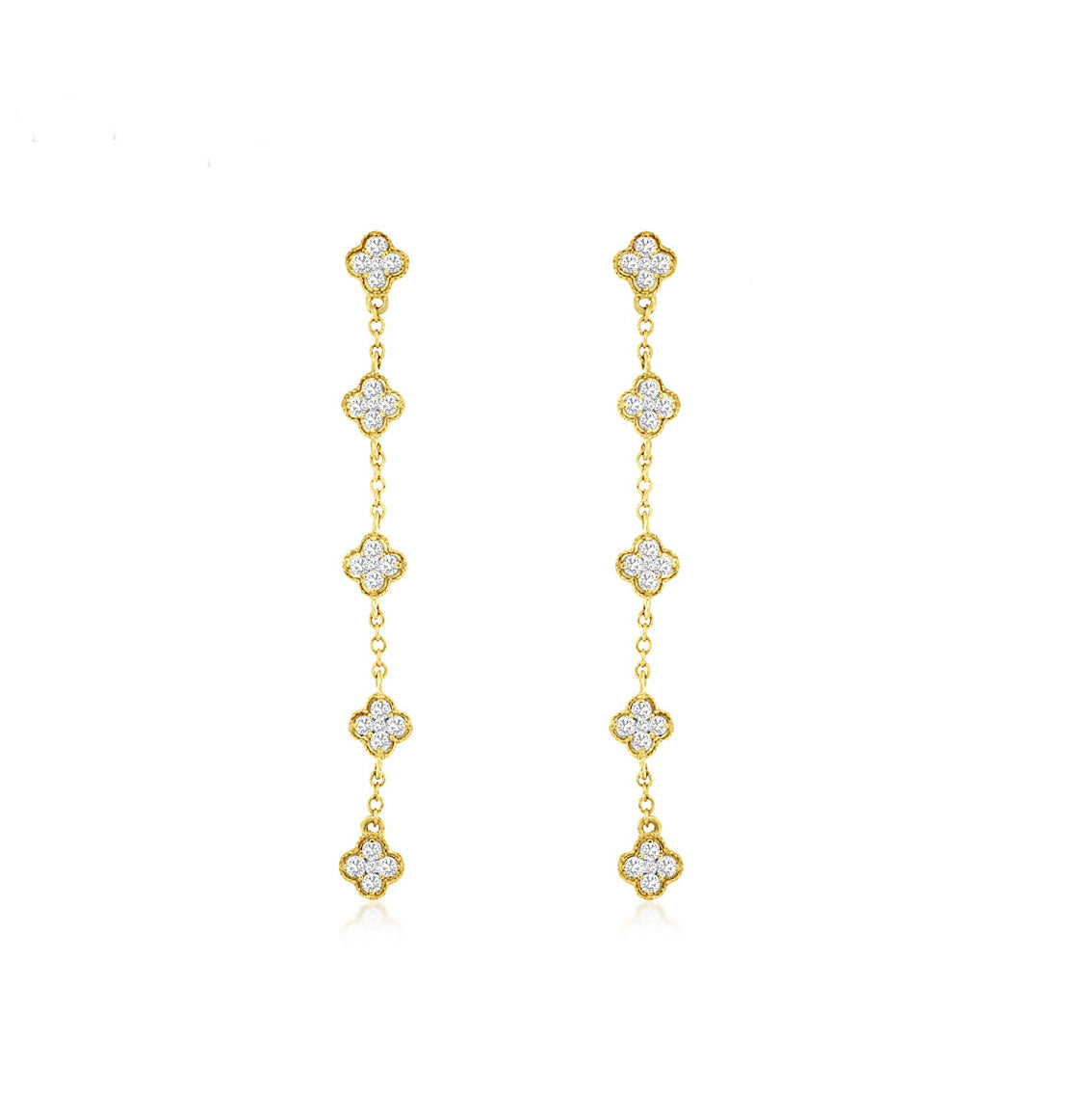 14K Yellow Gold Diamond Clover Earrings