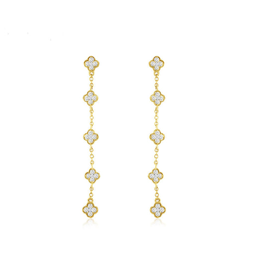 14K Yellow Gold Diamond Clover Earrings