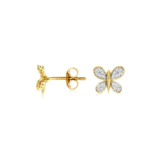 14K Yellow Gold Diamond Butterfly Earrings