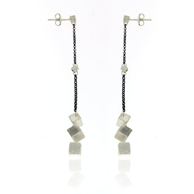 Mysterium Collection Sterling & Oxidized Cube Earrings