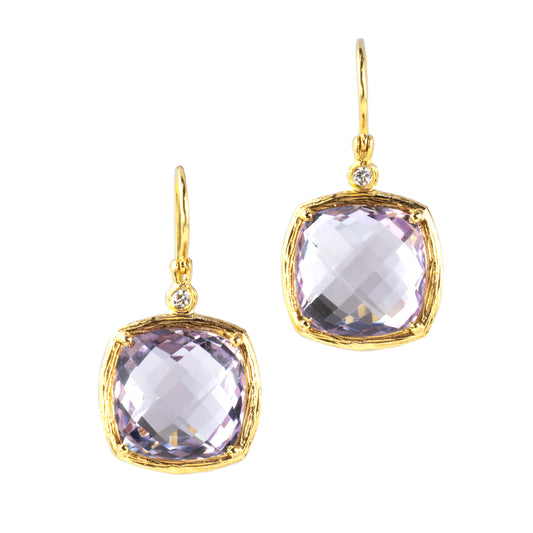 Riverbend Collection Yellow Gold Pink Amethyst Earrings