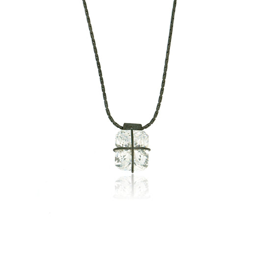 Mysterium Collection Oxidized "Gift Wrap" CZ Pendant